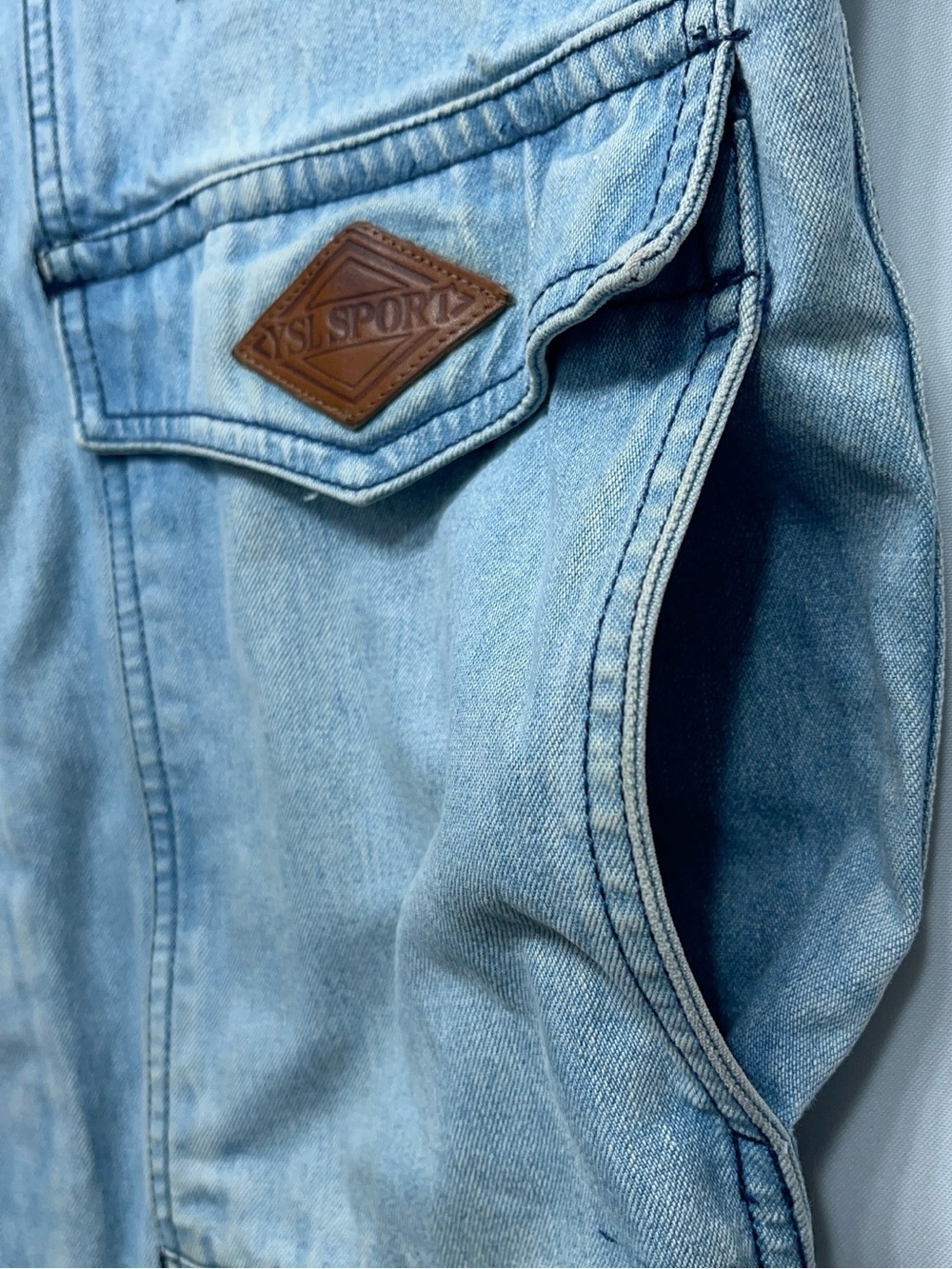 Vtg Saint Laurent YSL SPORT Denim Vest Mens Size Small Faded Blue Distressed - Picture 12 of 16